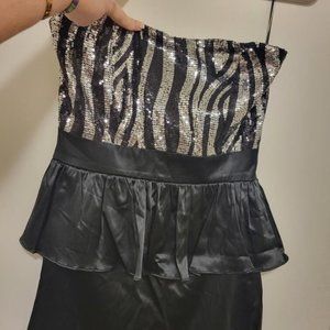 Strapless Black and Silver Sequin Party Dress Size M